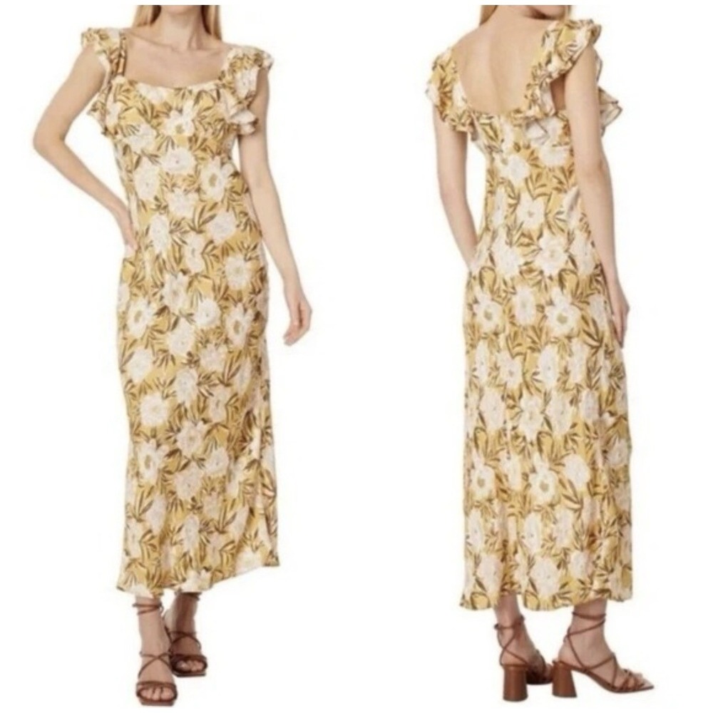 Madewell Angelina Floral Maxi Dress Womens 4 Yellow Cream NP067 Flutter Sleeve